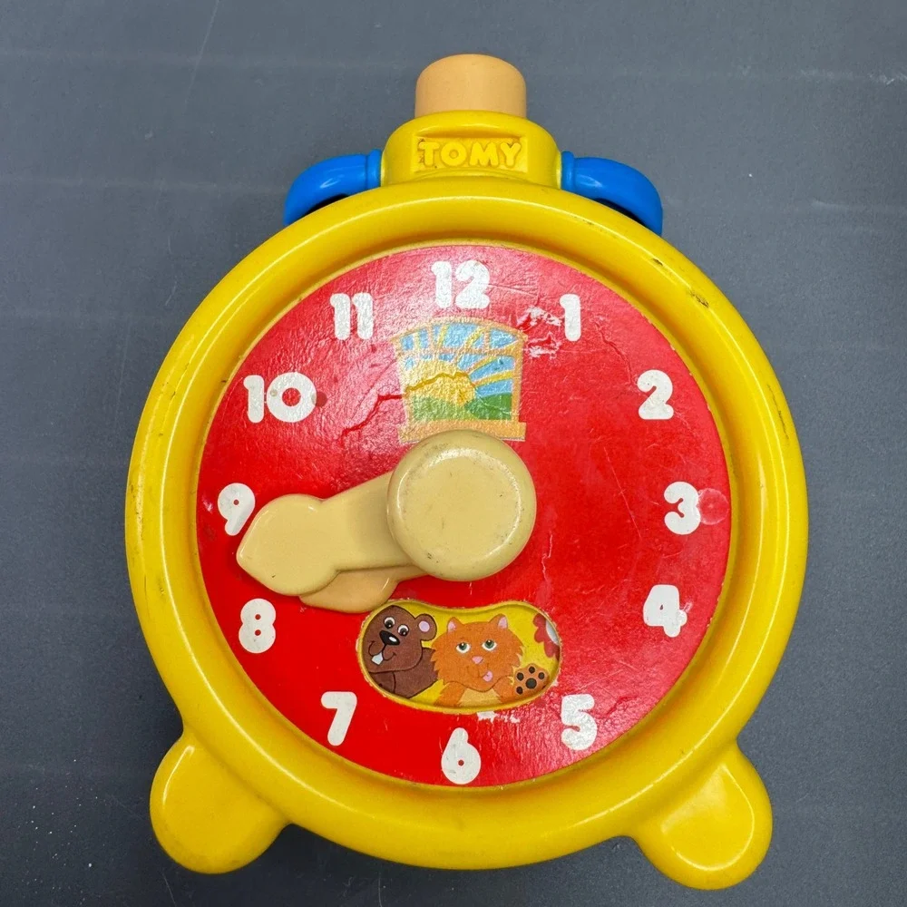 Tomy Preschool Clock 1985 Vintage‎ Yellow Blue Plastic Toy Toddler Twist & Click